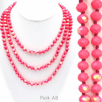 60”Crystal Bead Necklace-Pink AB