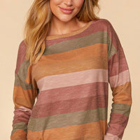 Caramel/Rust Stripe Long Sleeve Top