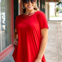 Essential Ruby Caged Neck Top, all sizes