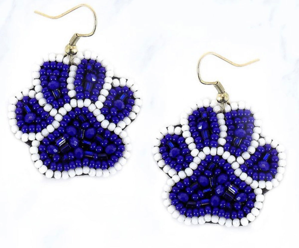 Blue Paw Shaped Seed Bead Earrings