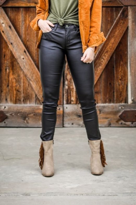 Black Faux Leather Mid Rise Skinny Pants-Regular