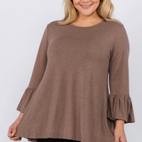 S, 3X only--(NO RETURNS) 3/4 Bell Sleeve Top-Earth
