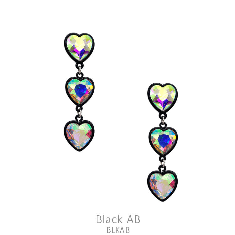 AB Heart Drop Tiered Earrings with Black