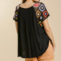 Floral Crochet Short Sleeve Top