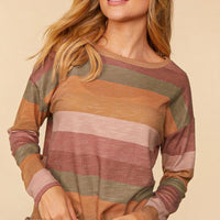 Caramel/Rust Stripe Long Sleeve Top