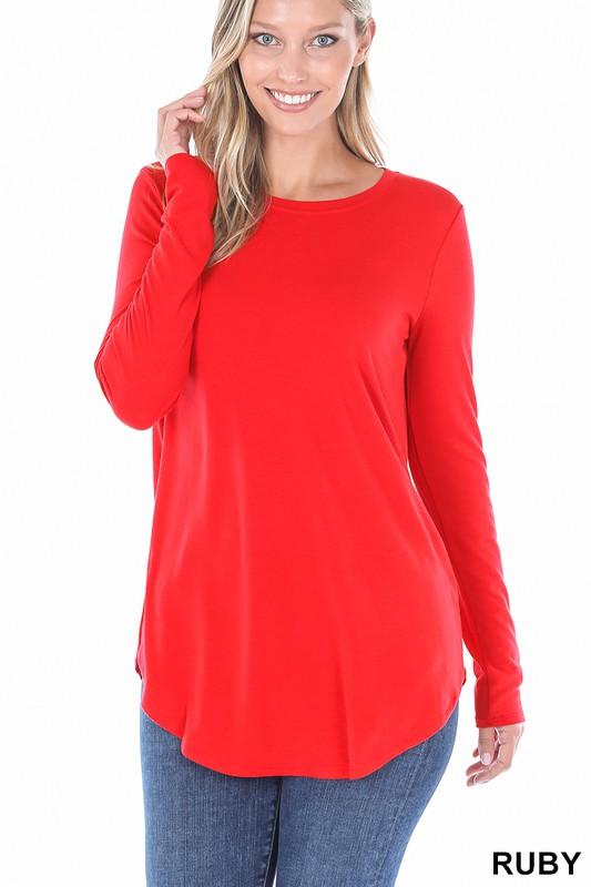 Ruby Red Long Sleeve Round Neck Top