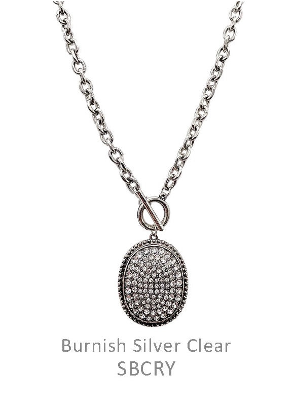 Clear Rhinestone Pave Necklace in Burnish Silver