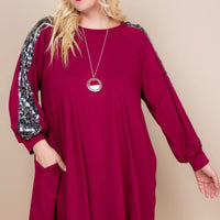 Swing Dress with Animal Print Sequins-Wine