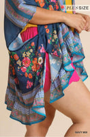 
              Navy Mixed Print Kimono
            