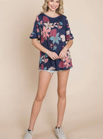 
              $5 FINAL SALE! Floral Print Navy French Terry Tunic
            