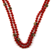 60” Red Crystal Bead Necklace with Leopard Accents