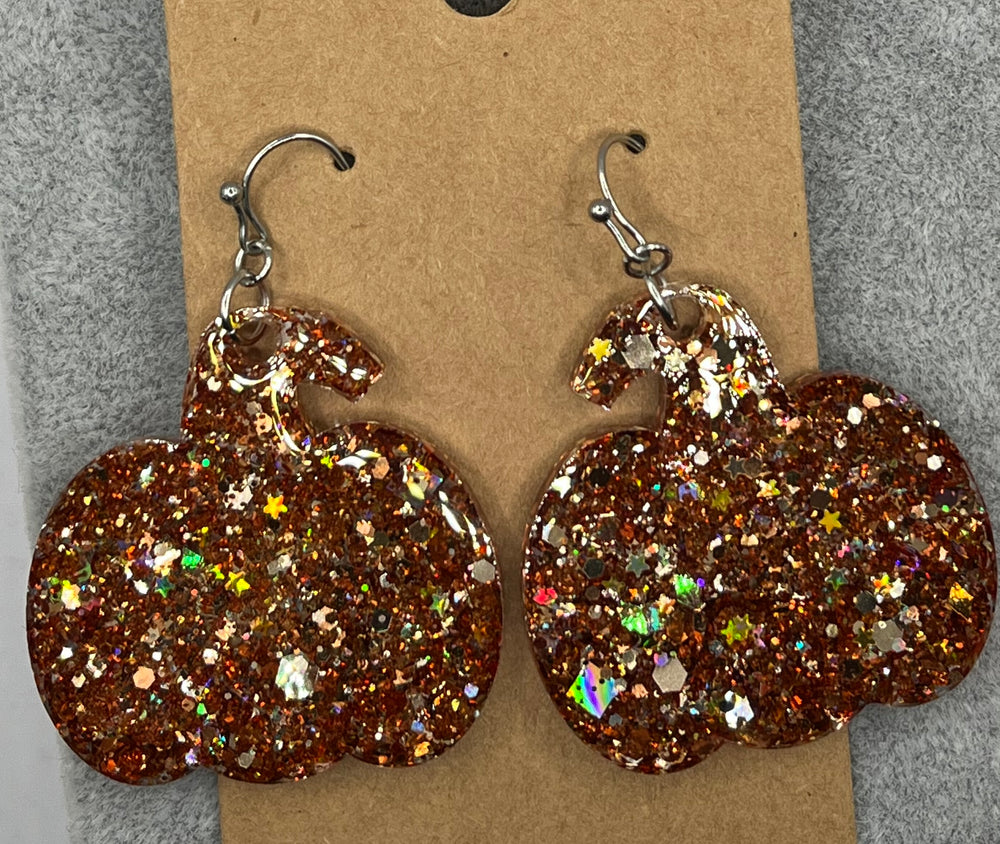 Glitter Acrylic Pumpkin Earrings