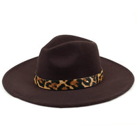 Leopard Trim Rancher Style Hat-Brown