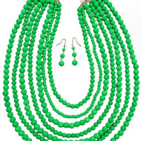 Multi Strand Beaded Necklace Set-Neon Green