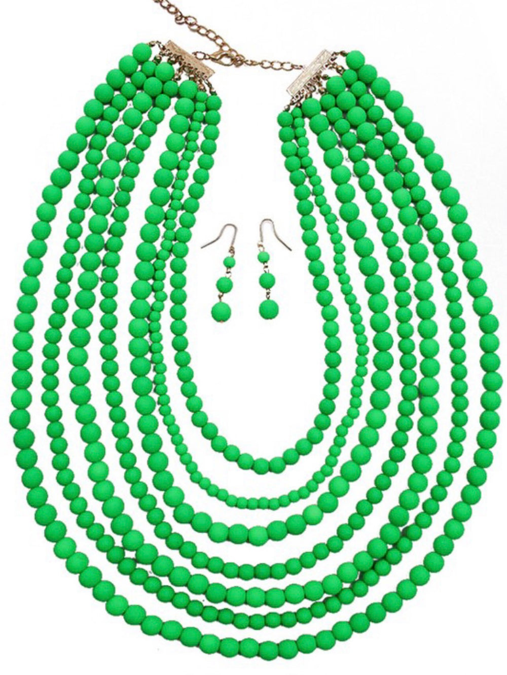 Multi Strand Beaded Necklace Set-Neon Green