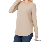 
              Long Sleeve Round Neck Top-Ash Mocha
            