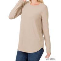 Long Sleeve Round Neck Top-Ash Mocha