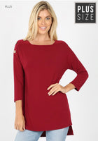 
              Cabernet 3/4 Sleeve Boat Neck Wood Button Top
            
