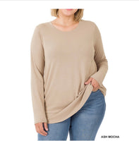 
              Long Sleeve Round Neck Top-Ash Mocha
            