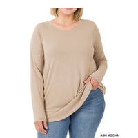 Long Sleeve Round Neck Top-Ash Mocha