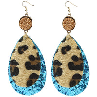 Turquoise Glitter Leopard Earrings