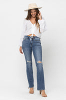 
              Judy Blue Mid Rise Knee Destroy Bootcut
            