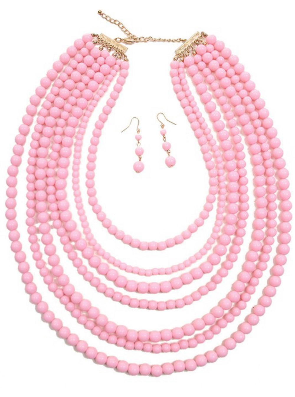 Multi Strand Beaded Necklace Set-Light Pink