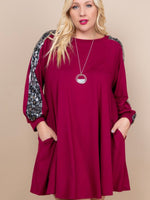 
              Swing Dress with Animal Print Sequins-Wine
            