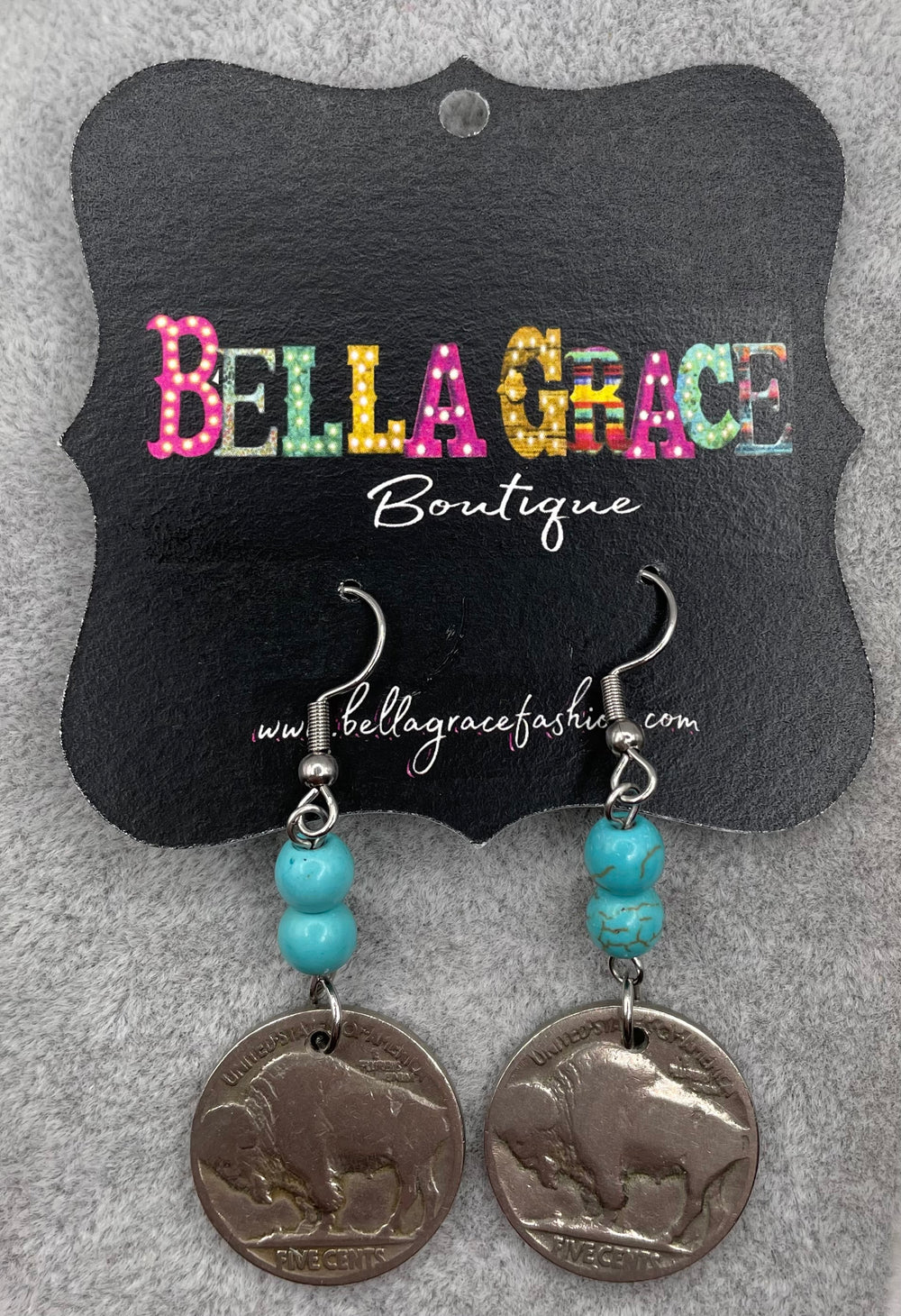 Buffalo Nickel and Turquoise Fishhook Earrings