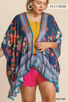 
              Navy Mixed Print Kimono
            