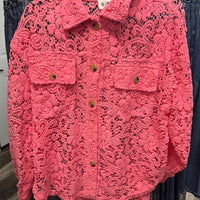 Red Coral Oversized Lace Shacket