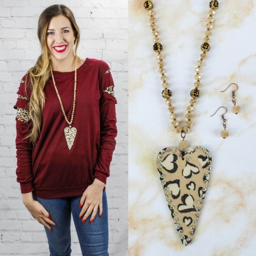 Brown Leopard Heart Necklace