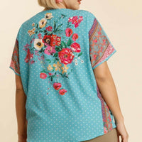 Mint Mixed Print Surplice Top