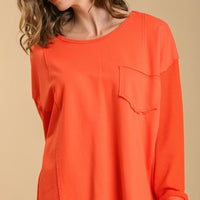 French Terry Waffle Knit Top-Orange