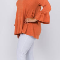 3X ONLY!! 3/4 Bell Sleeve Top-Copper (no returns)