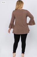 
              S, 3X only--(NO RETURNS) 3/4 Bell Sleeve Top-Earth
            