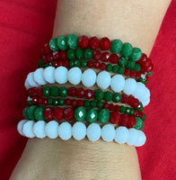 
              8 pc Crystal Stretch Bracelet Set in Red, Green, and White
            