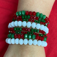 8 pc Crystal Stretch Bracelet Set in Red, Green, and White