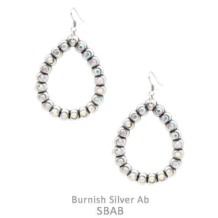 Rhinestone Teardrop Outline Earrings-AB