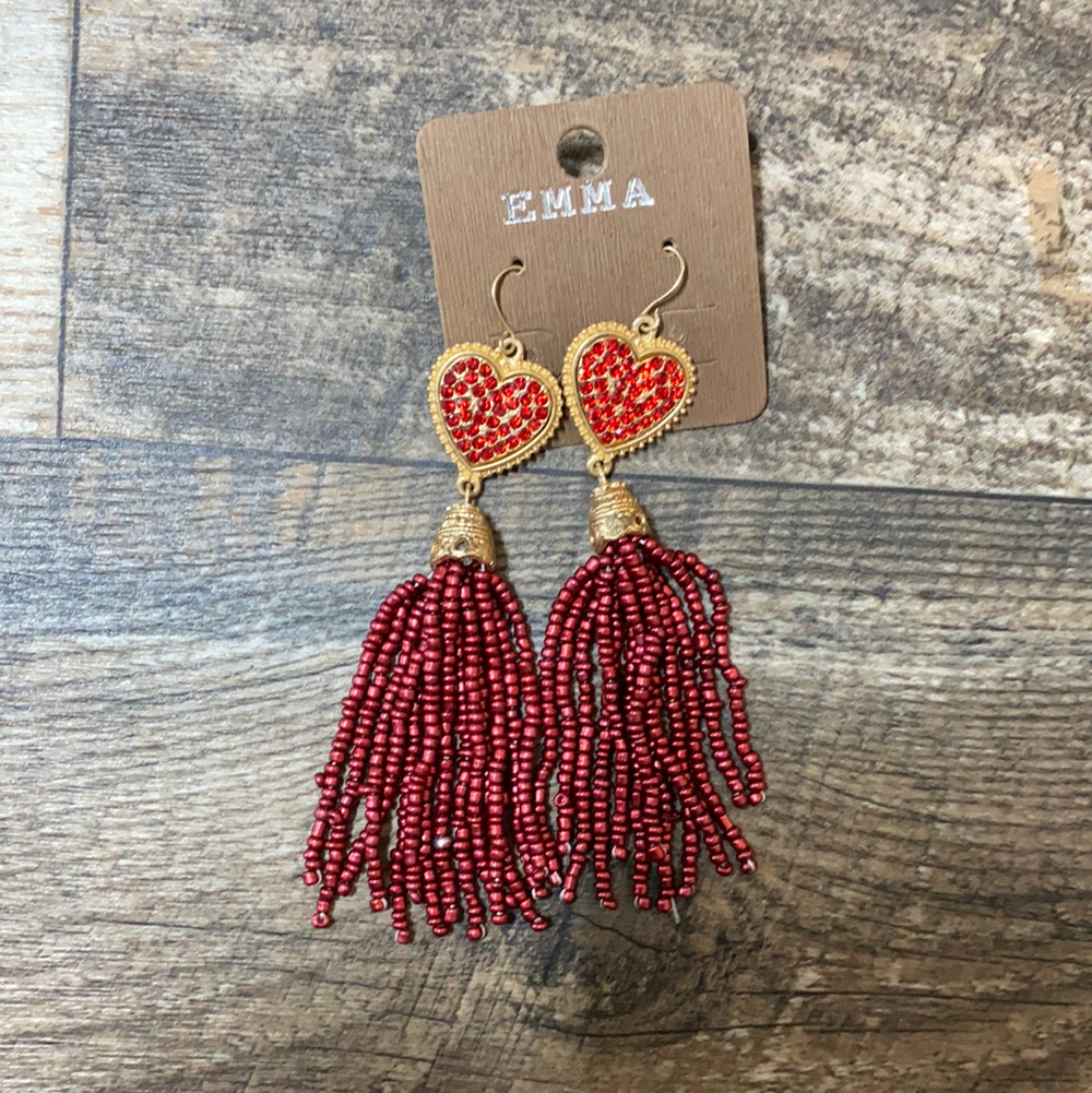 Heart Tassel Beaded Earrings