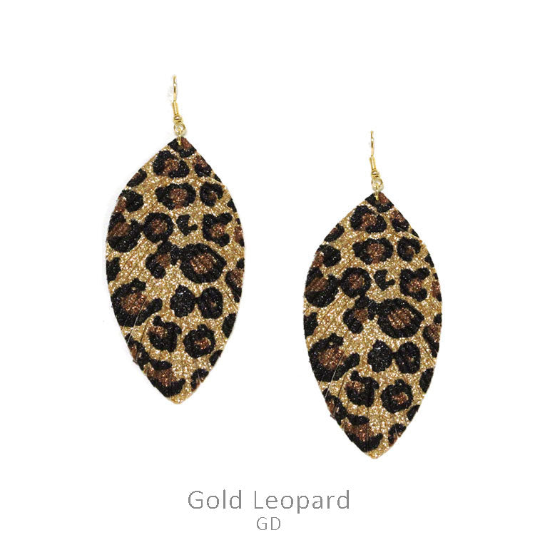Glitter Leopard Leather Fringe Earrings